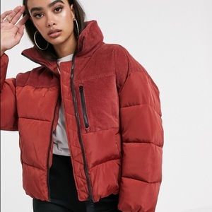 ASOS DESIGN Curve Padded Jacket Cord Patching Red